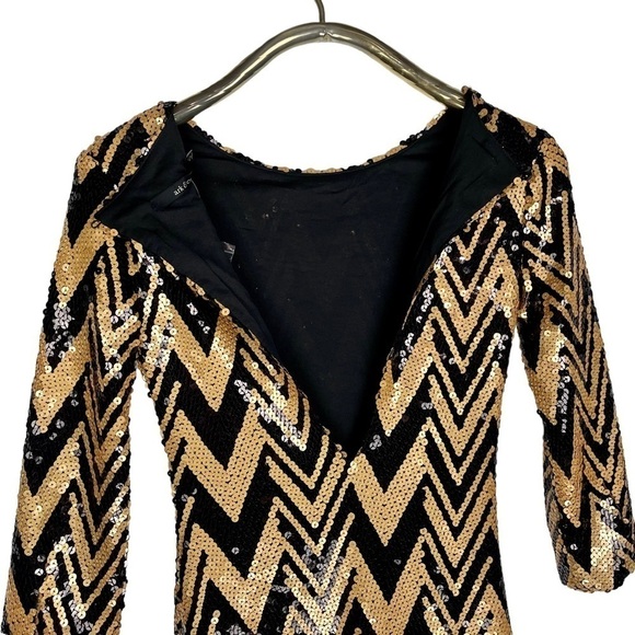 ARK & CO. SEQUIN EMBELLISHED CHEVRON STRIPE 3/4 SLEEVE FITTED SHEATH DRESS - Picture 9 of 16